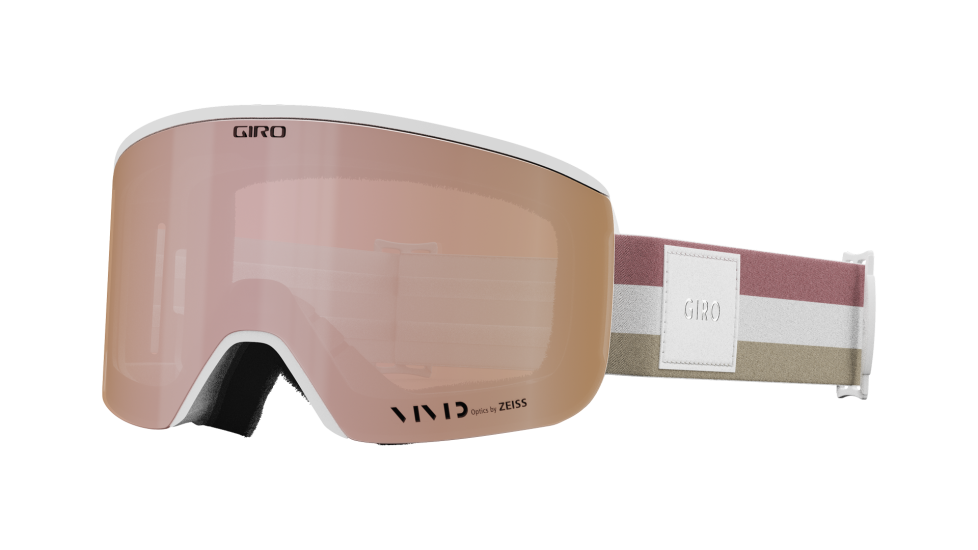 Giro Ella Snow Goggle White Lx Stripe with vivid rose gold / vivid infrared lenses (quarter view)